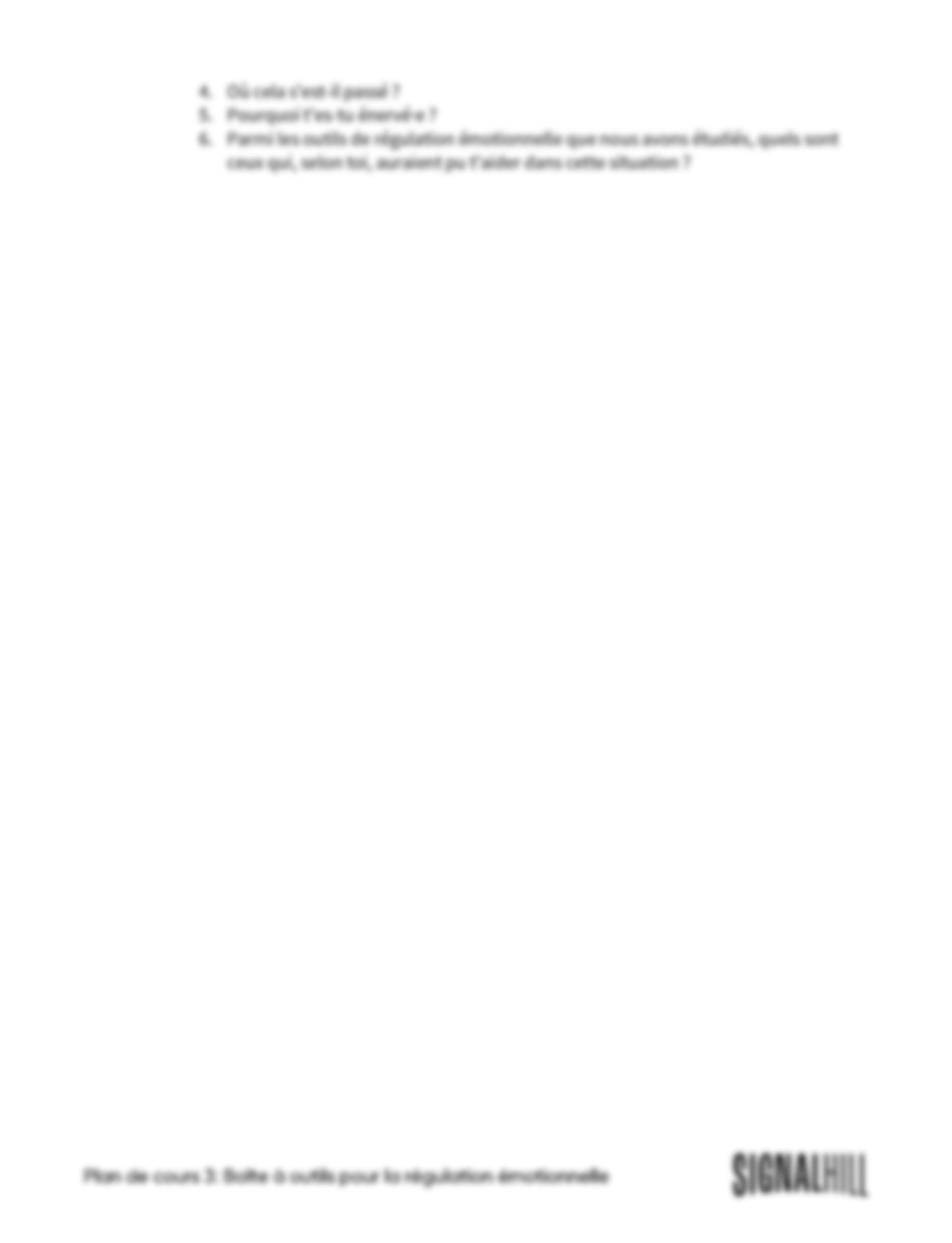 Plan de cours 3: Boîte à outils pour la régulation émotionnelle