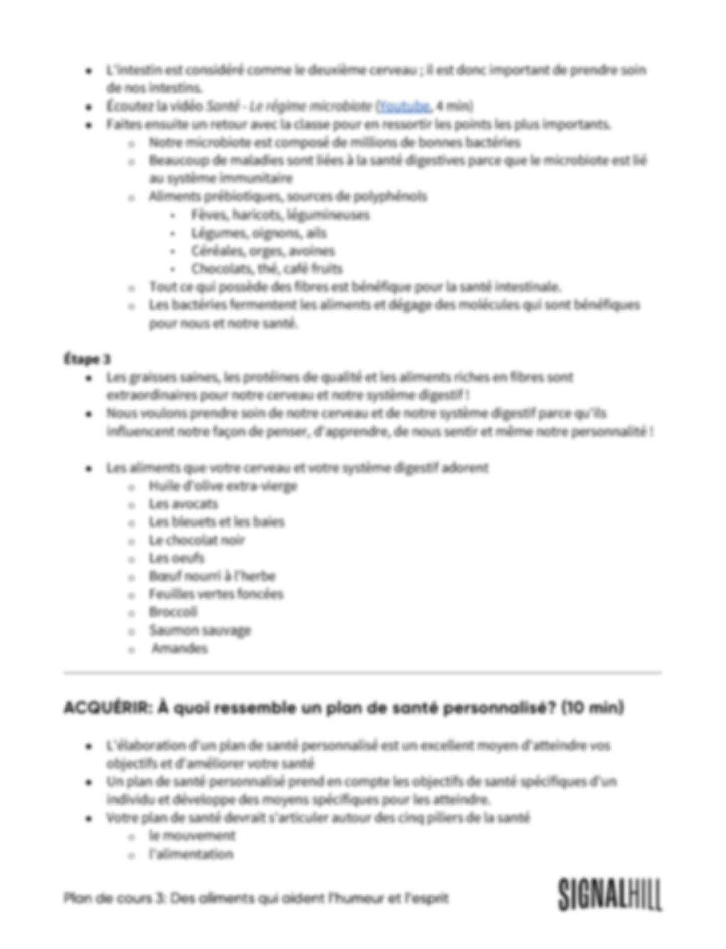 Plan de cours 3: Des aliments qui aident l’humeur et l’esprit