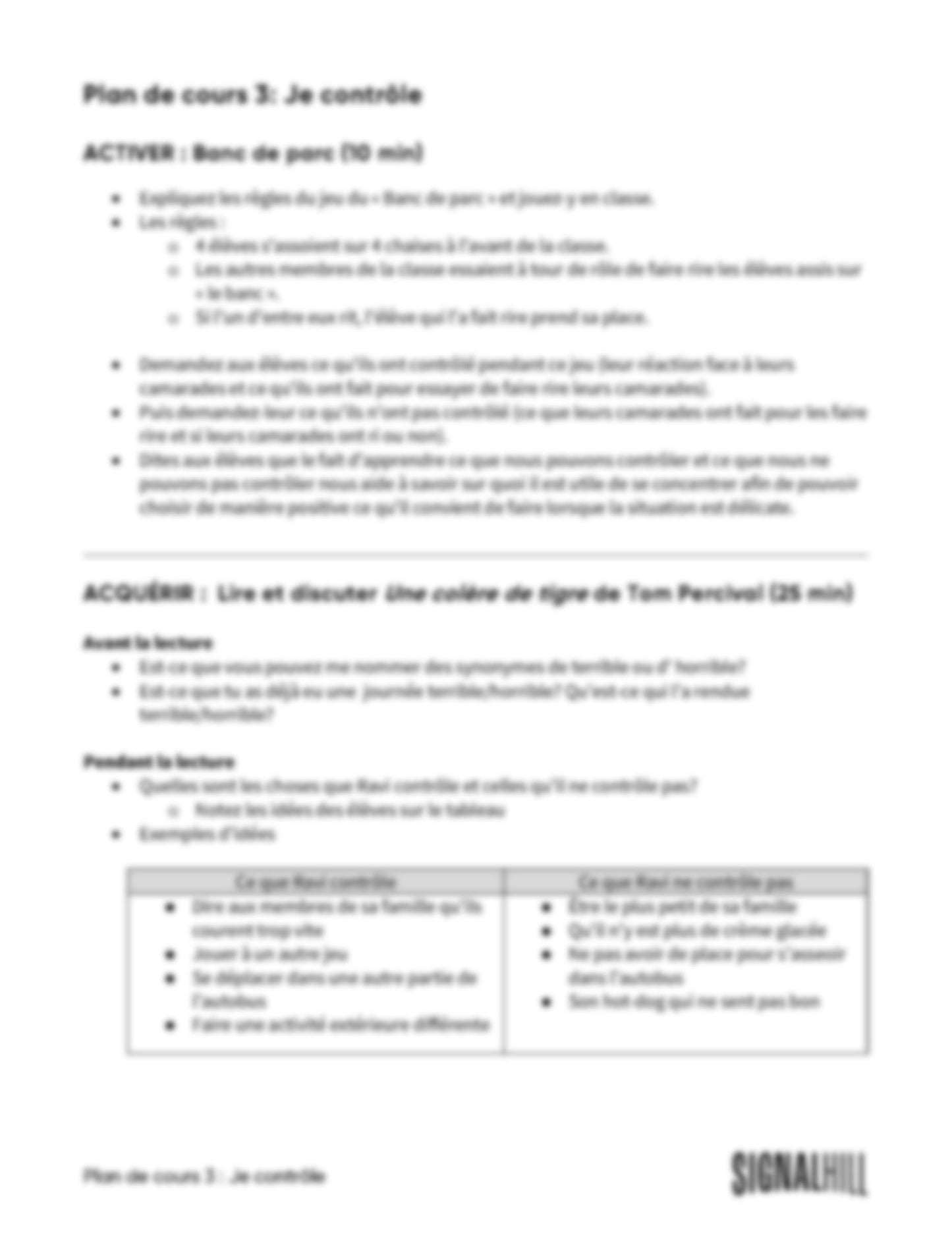 Plan de cours 3 : Je contrôle