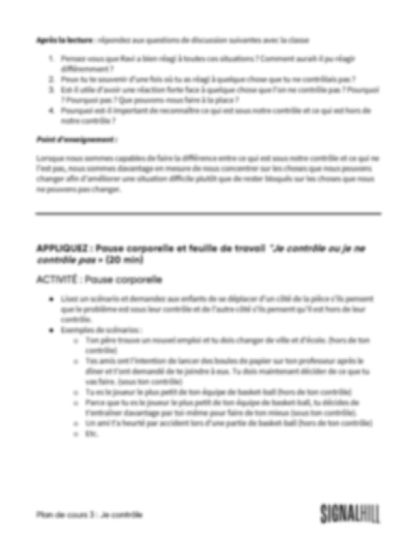 Plan de cours 3 : Je contrôle