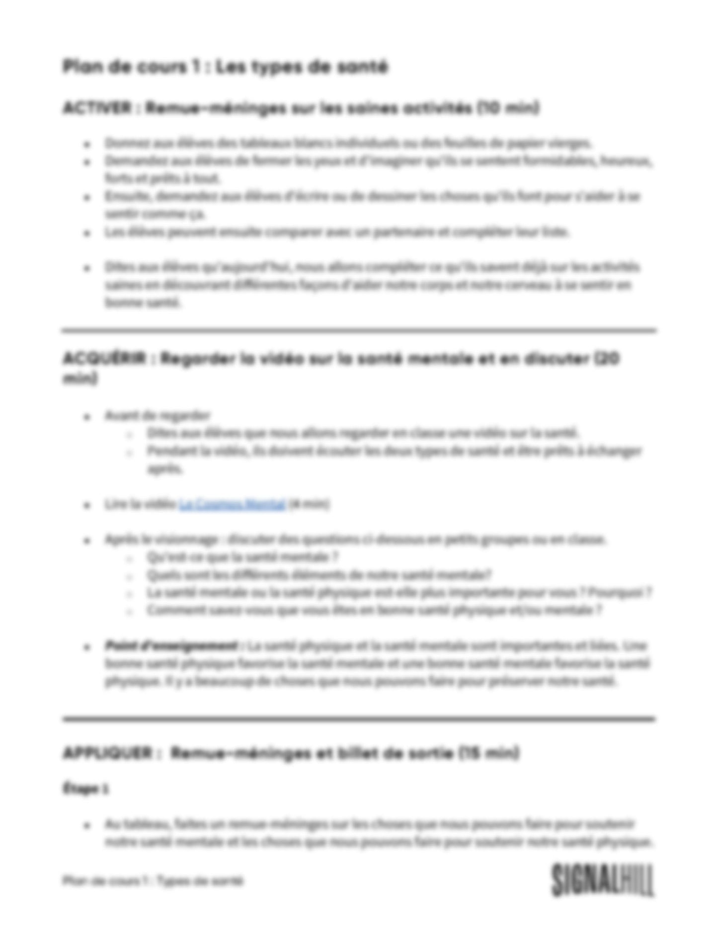 Plan de cours 1: Les types de santé