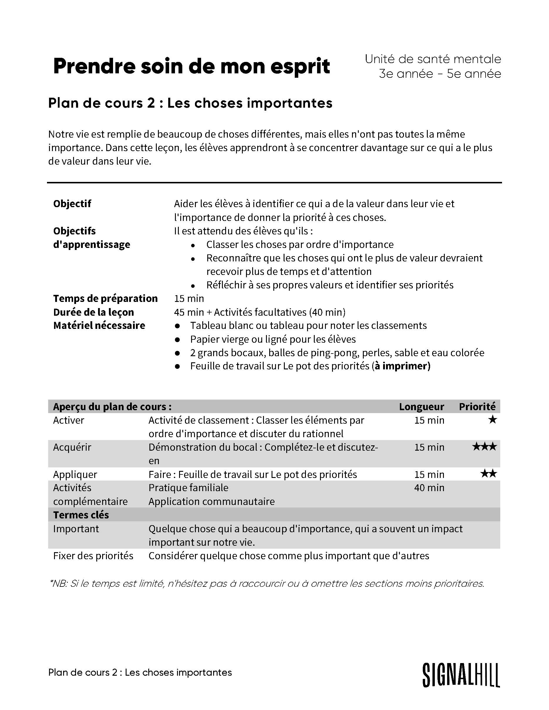 Prendre soin de mon esprit - Ensemble de plans de cours (4 plans de co ...