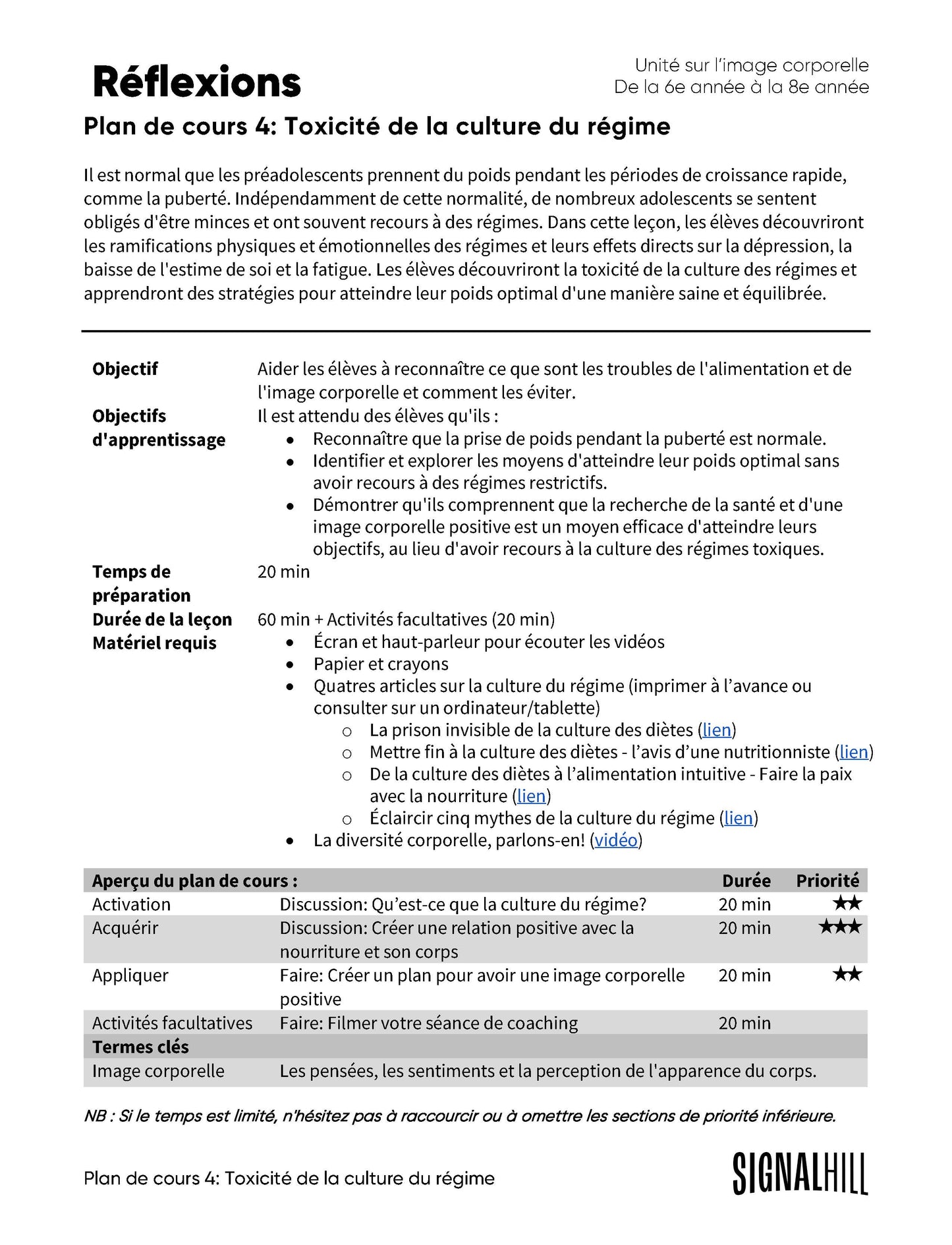 Réflexions - Ensemble de plans de cours (4 plans de cours)