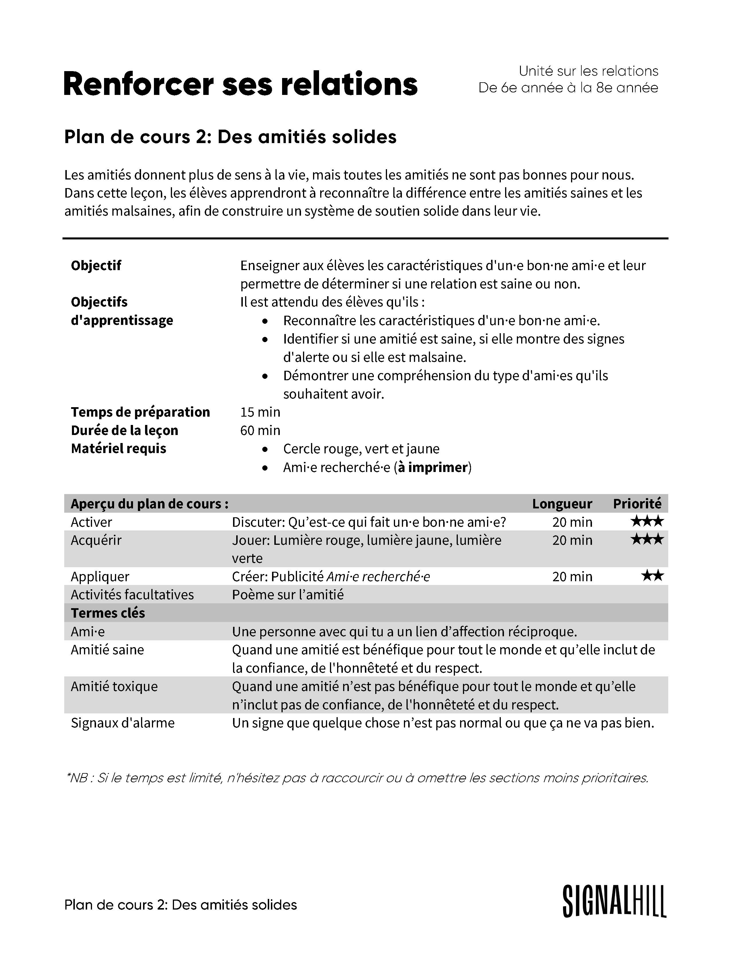 Renforcer ses relations - Ensemble de plans de cours (4 plans de cours ...