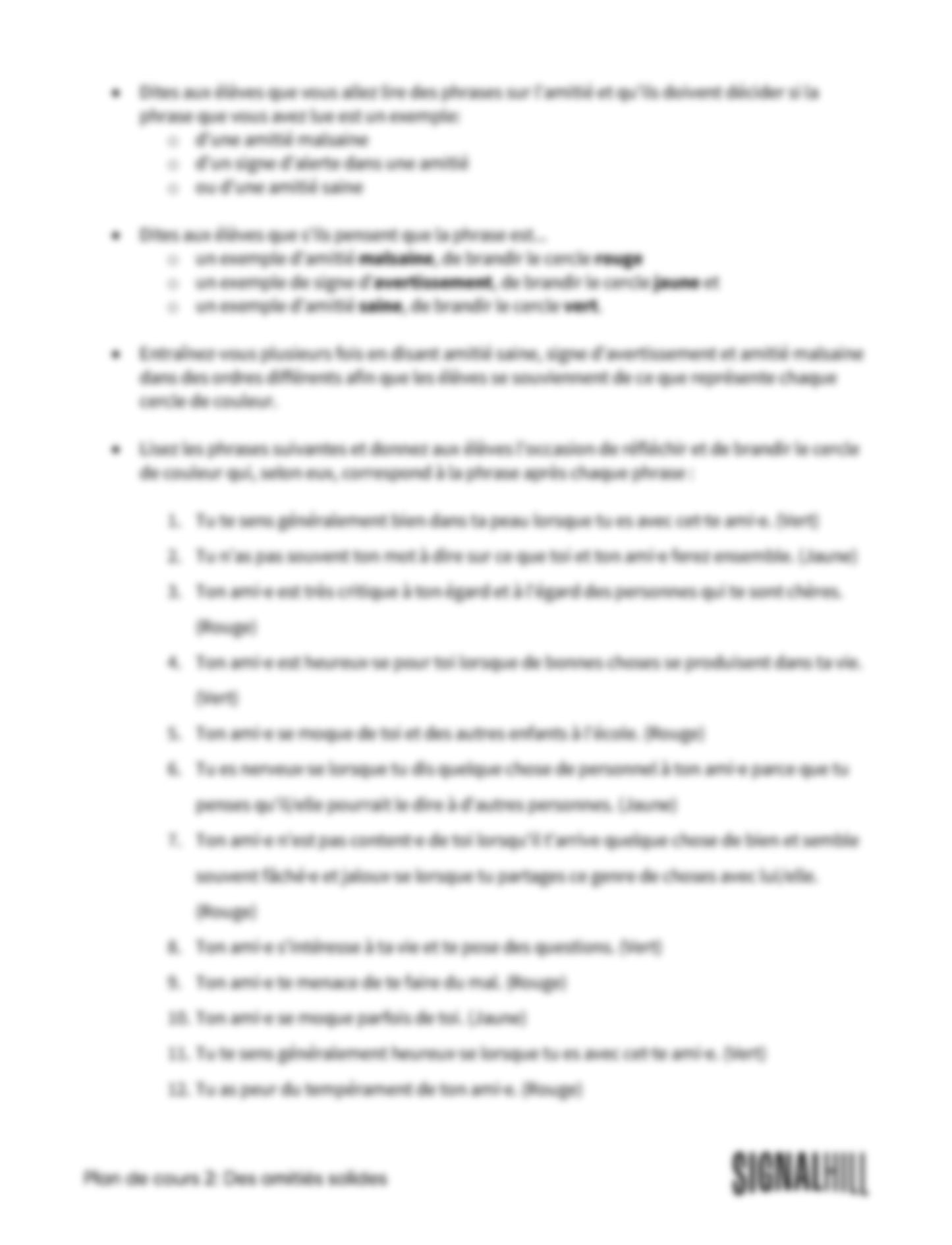 Plan de cours 2: Des amitiés solides