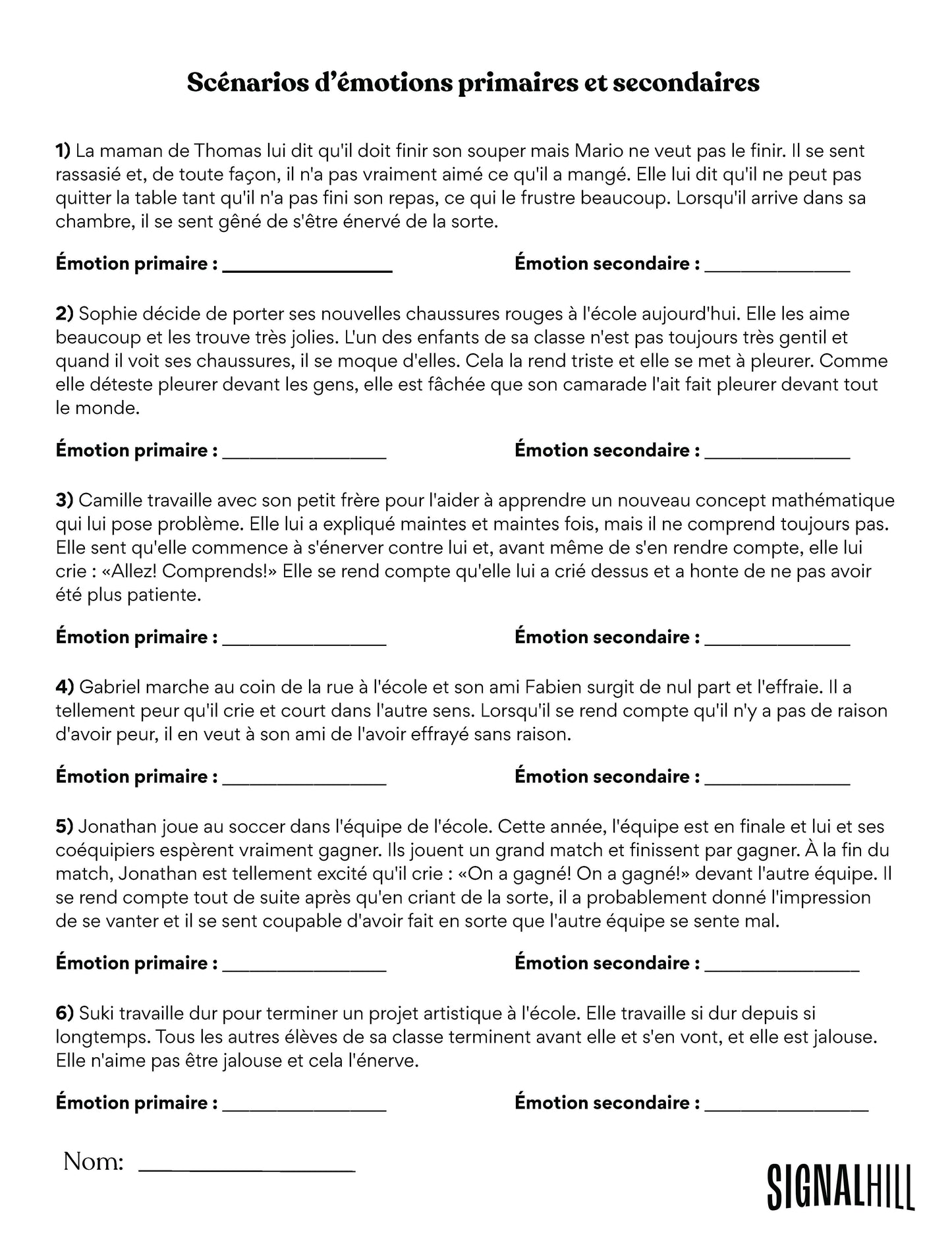 Plan de cours 4: Les émotions primaires et secondaires