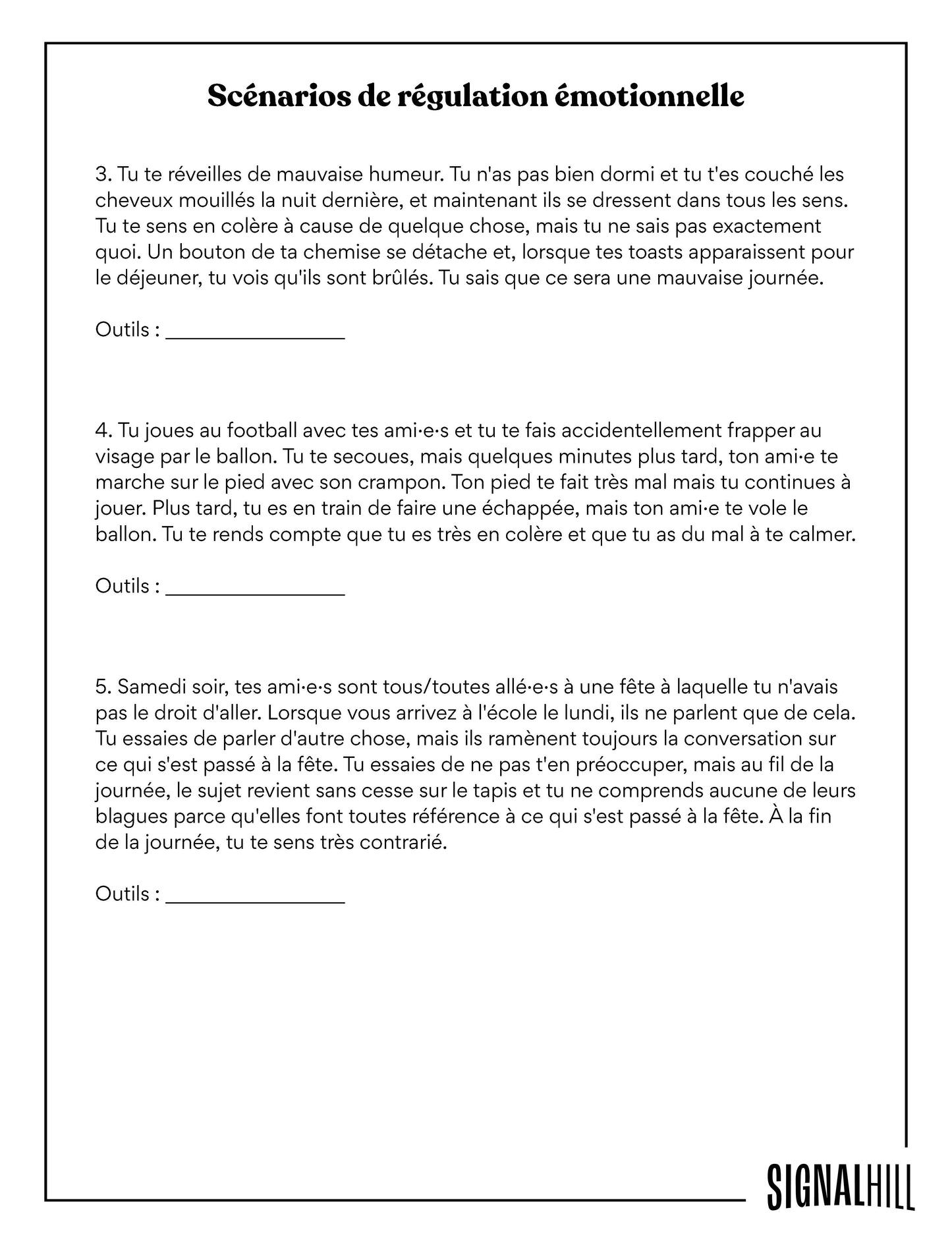 Plan de cours 3: Boîte à outils pour la régulation émotionnelle