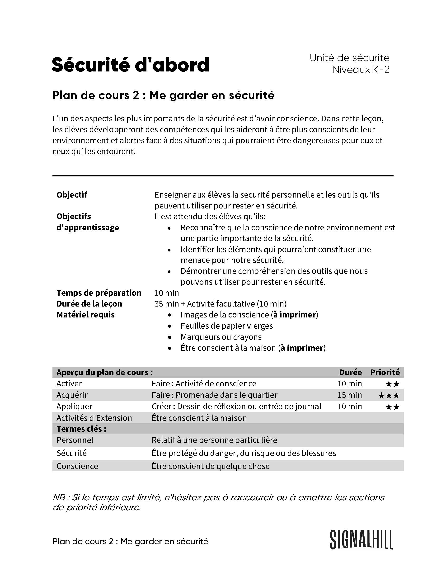 Sécurité d'abord - Ensemble de plans de cours (4 plans de cours ...