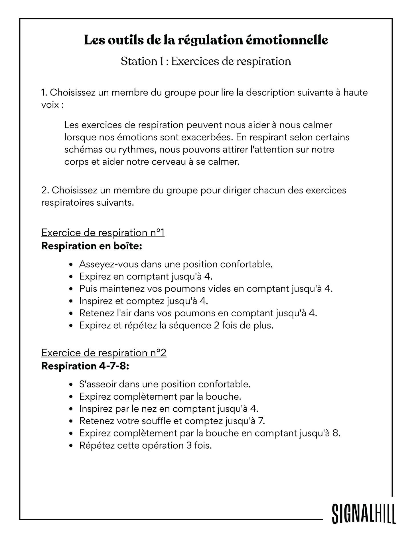 Plan de cours 3: Boîte à outils pour la régulation émotionnelle