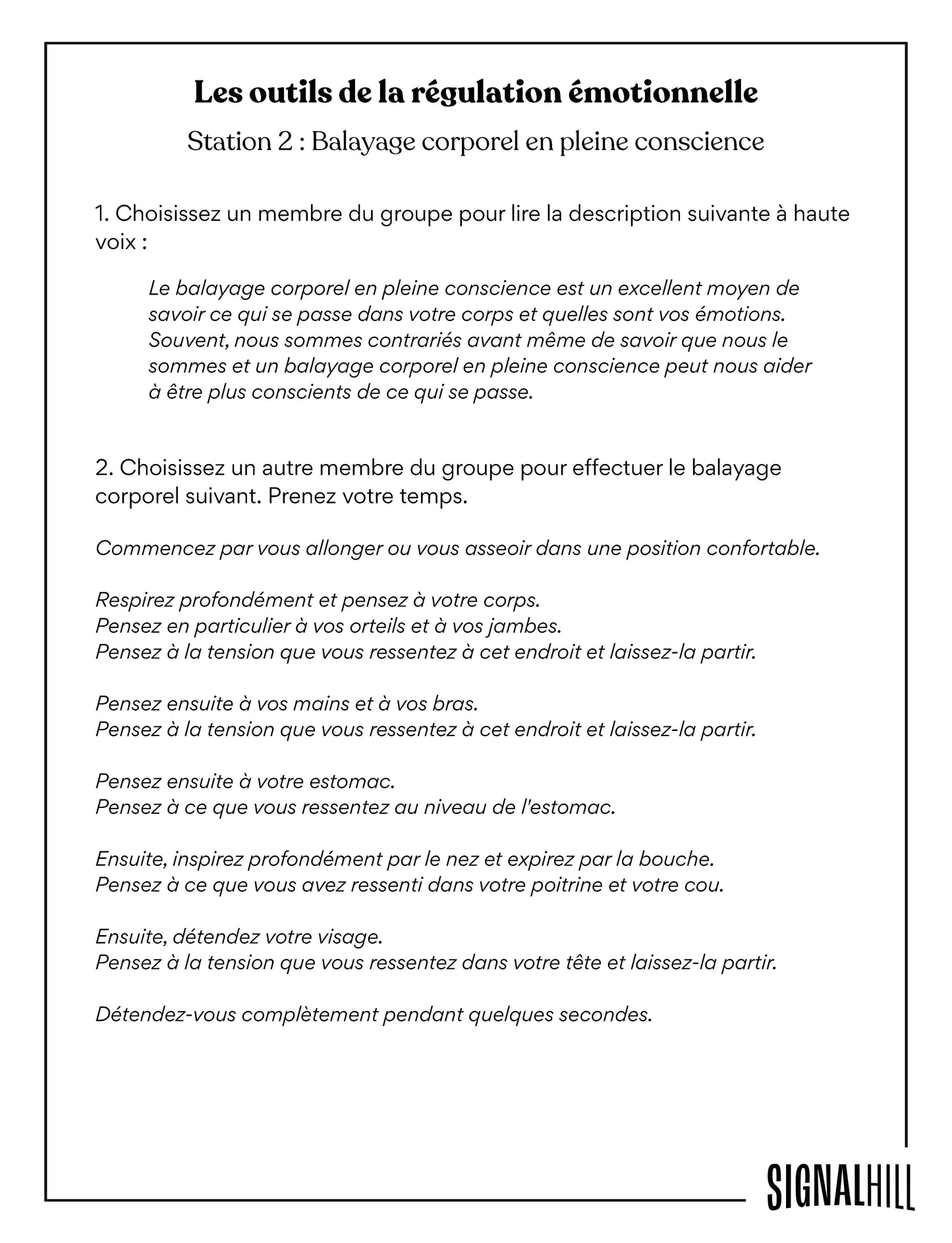 Plan de cours 3: Boîte à outils pour la régulation émotionnelle