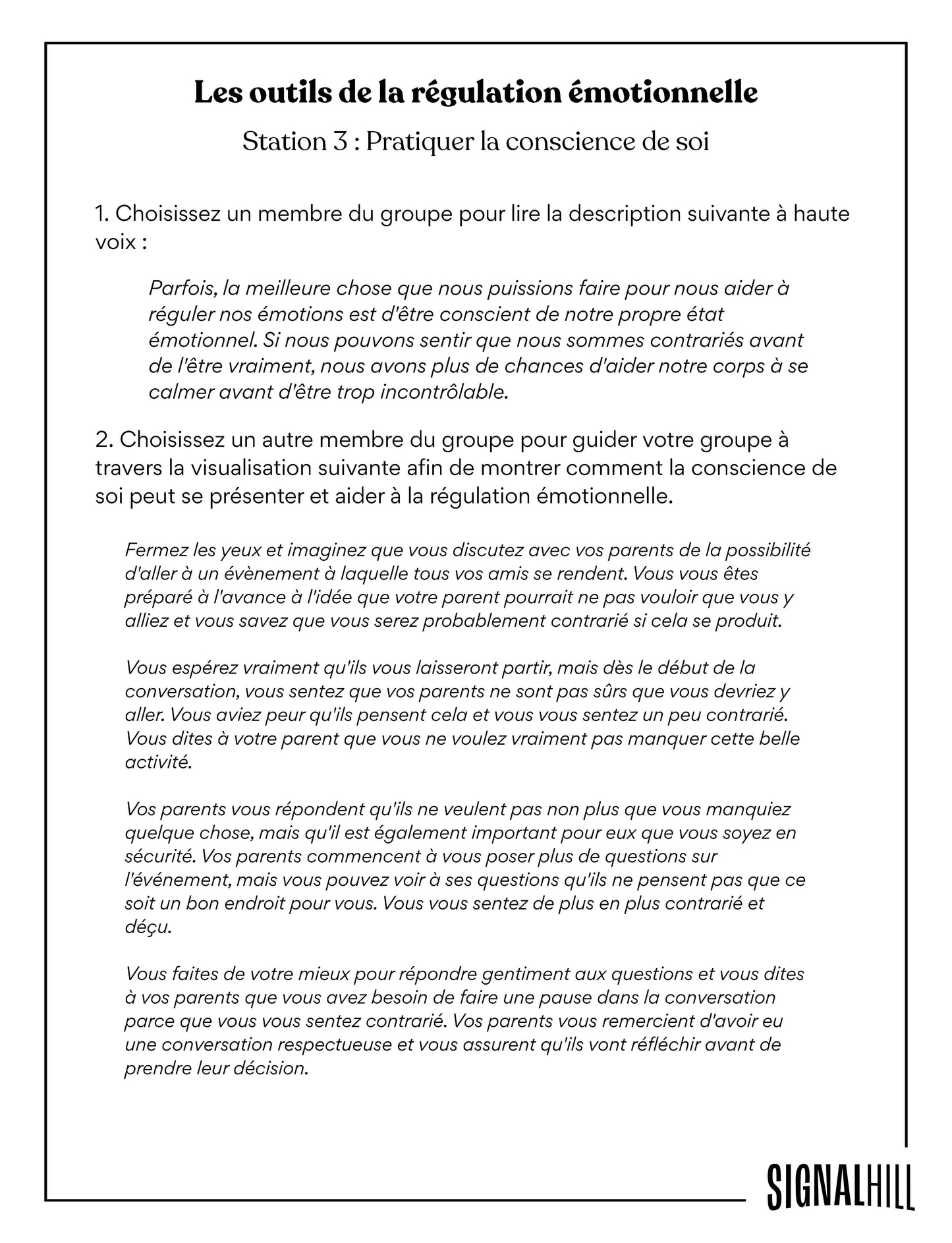 Plan de cours 3: Boîte à outils pour la régulation émotionnelle