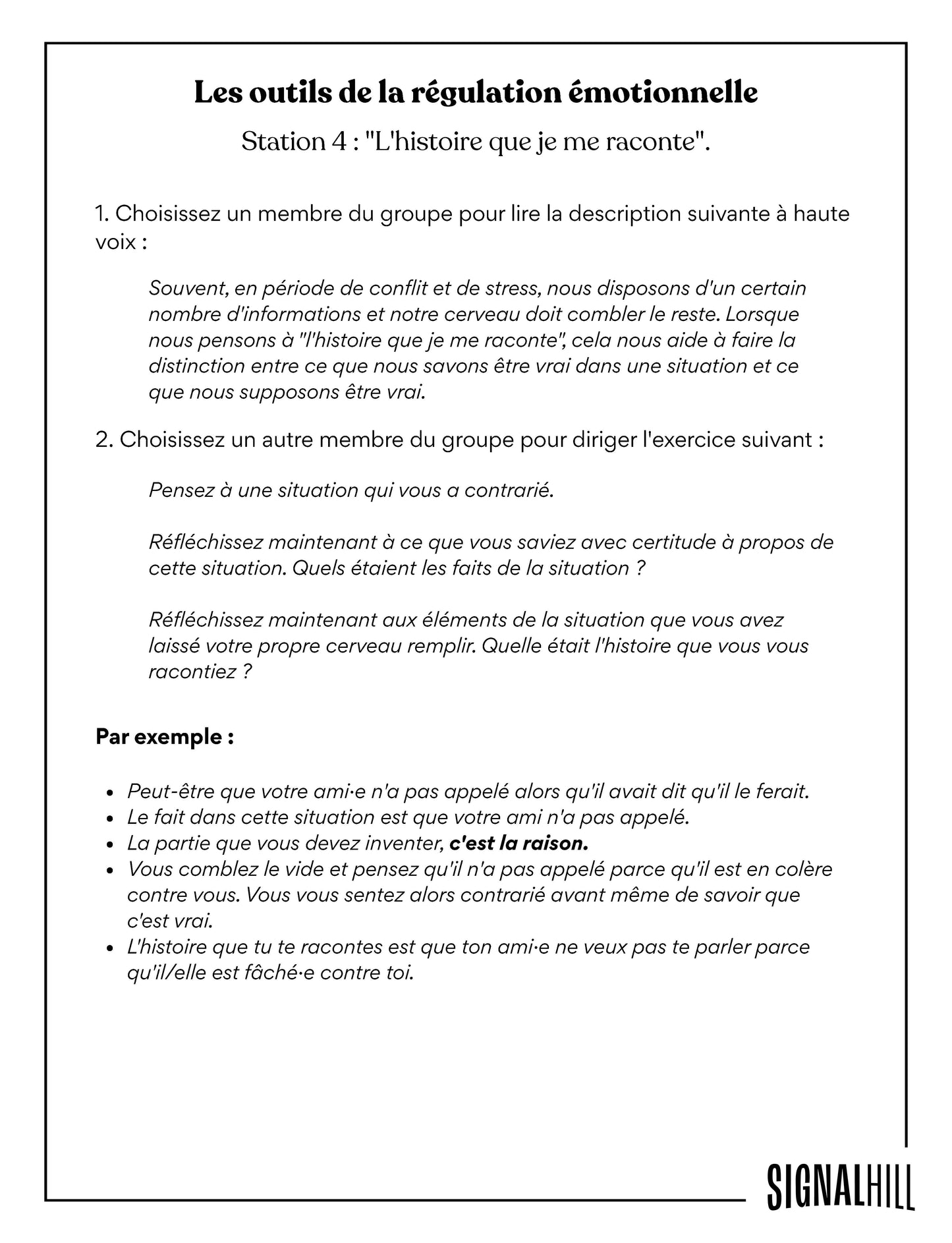 Plan de cours 3: Boîte à outils pour la régulation émotionnelle