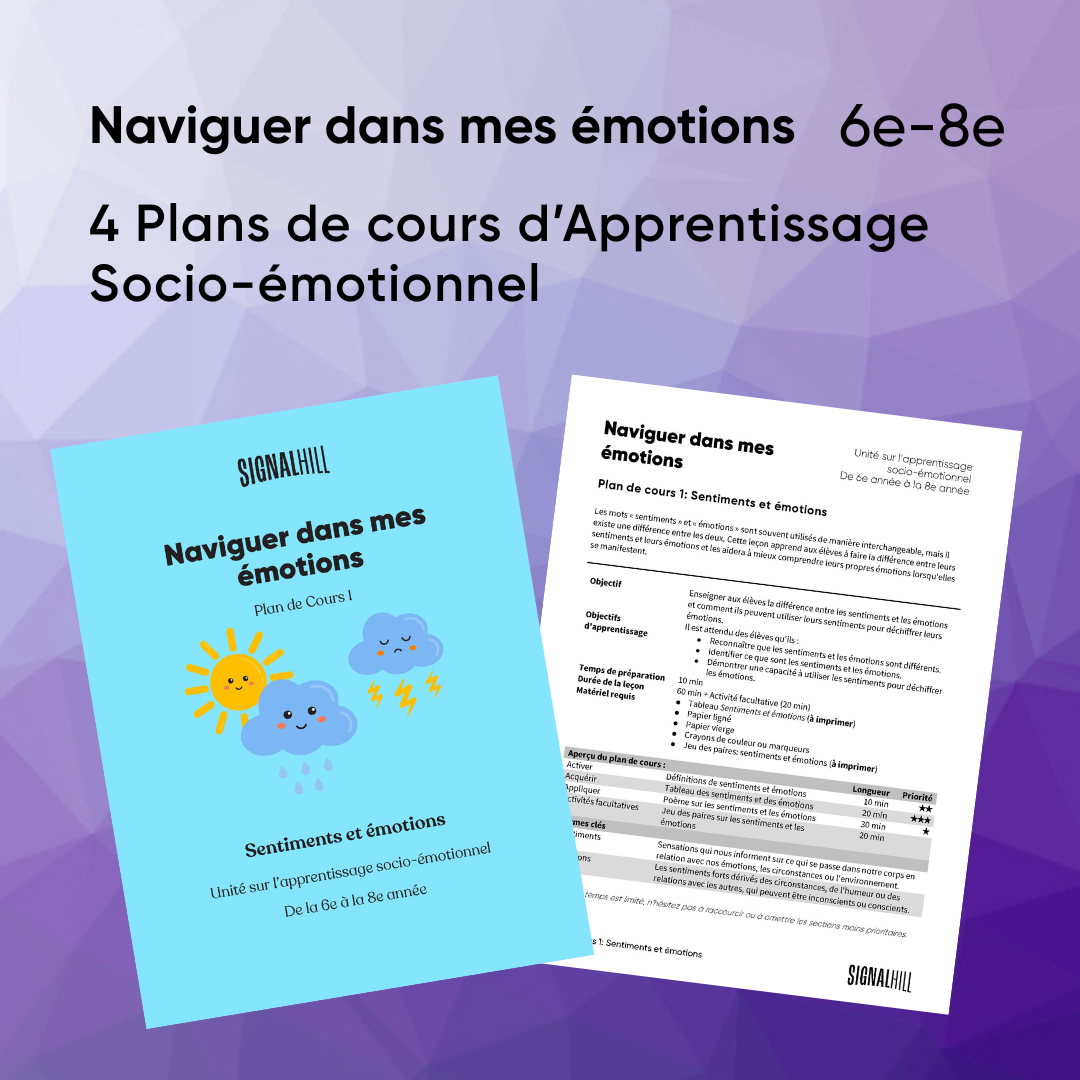Naviguer dans mes émotions - Ensemble de plans de cours (4 plans de cours)