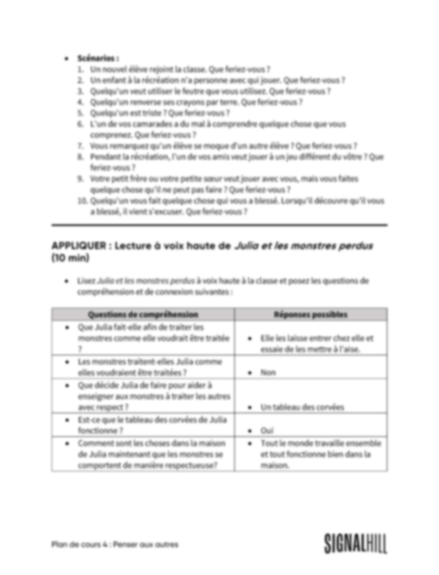 Plan de cours 4: Penser aux autres