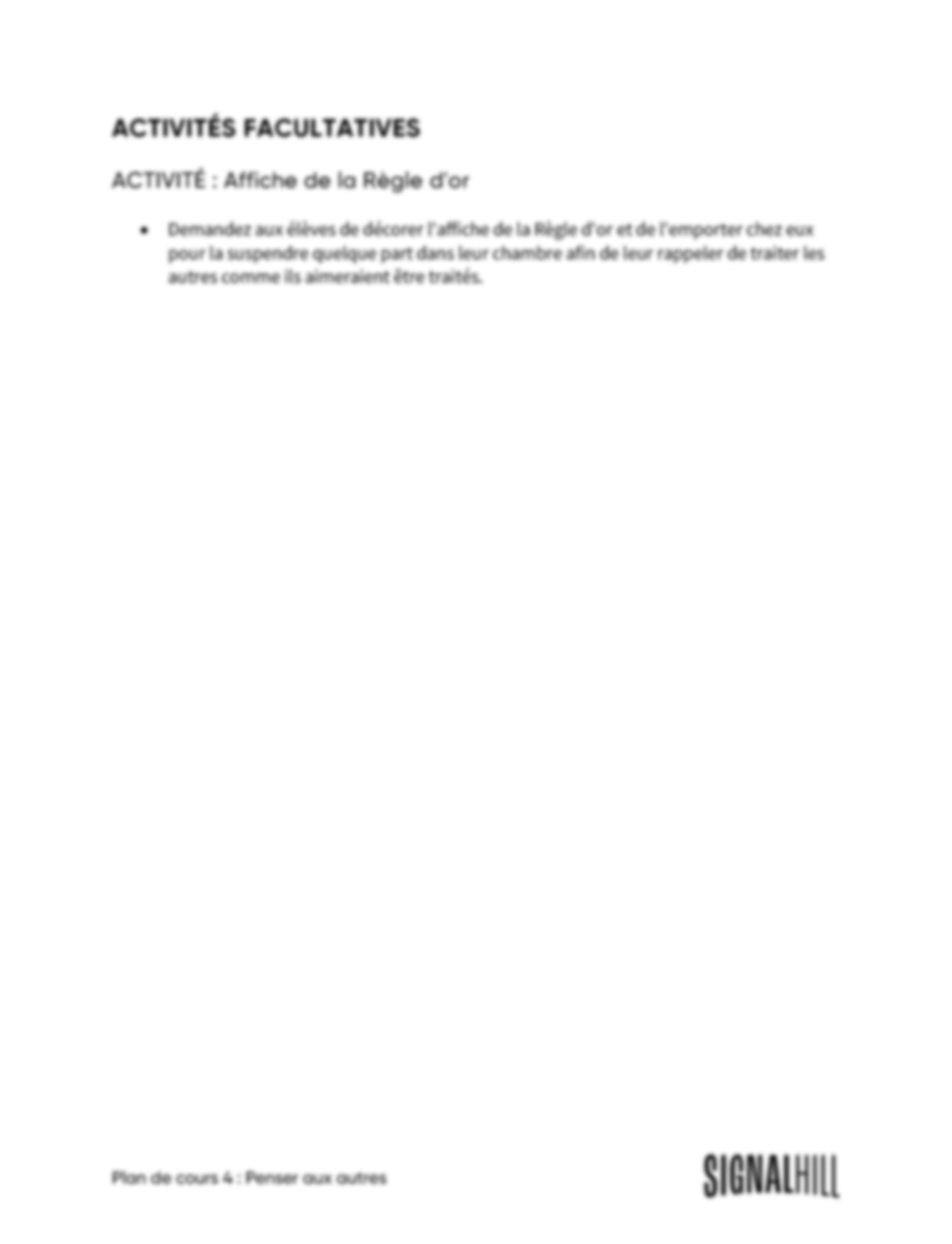 Plan de cours 4: Penser aux autres