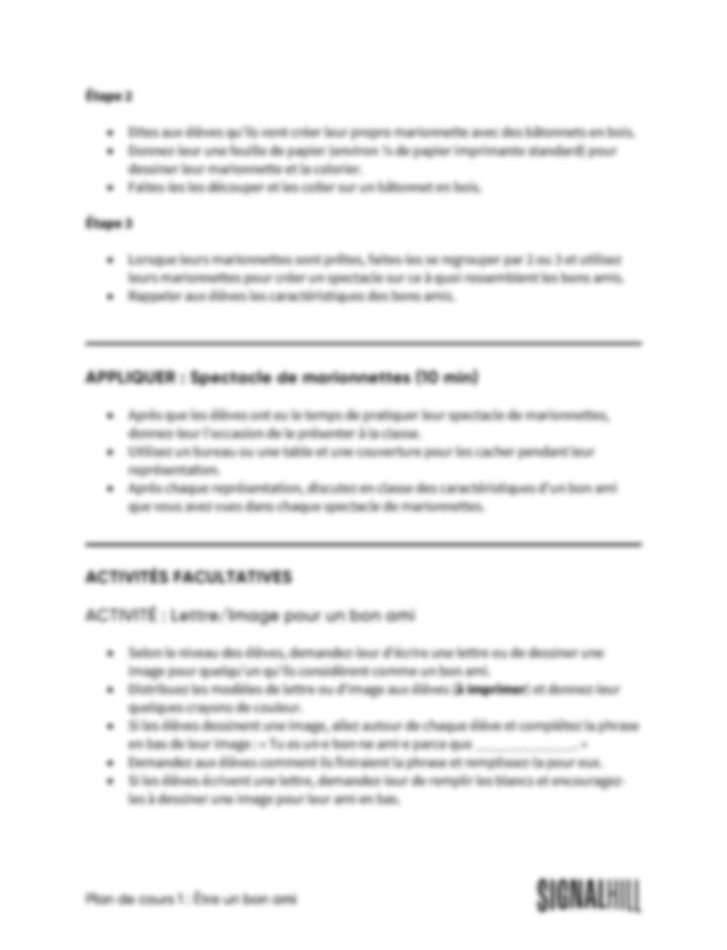 Plan de cours 1: Être un bon ami