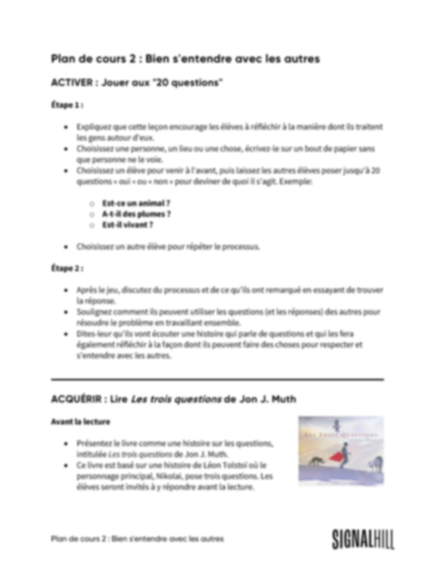 Plan de cours 2: Bien s'entendre avec les autres