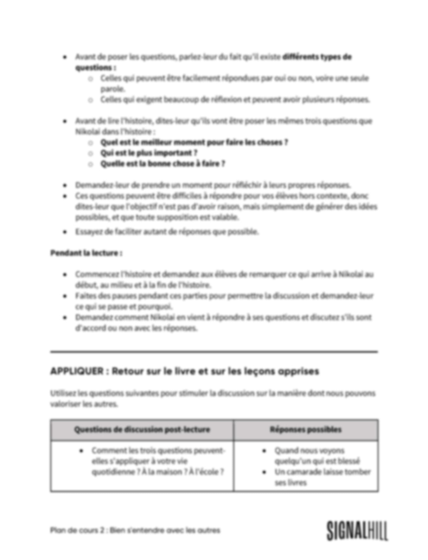 Plan de cours 2: Bien s'entendre avec les autres