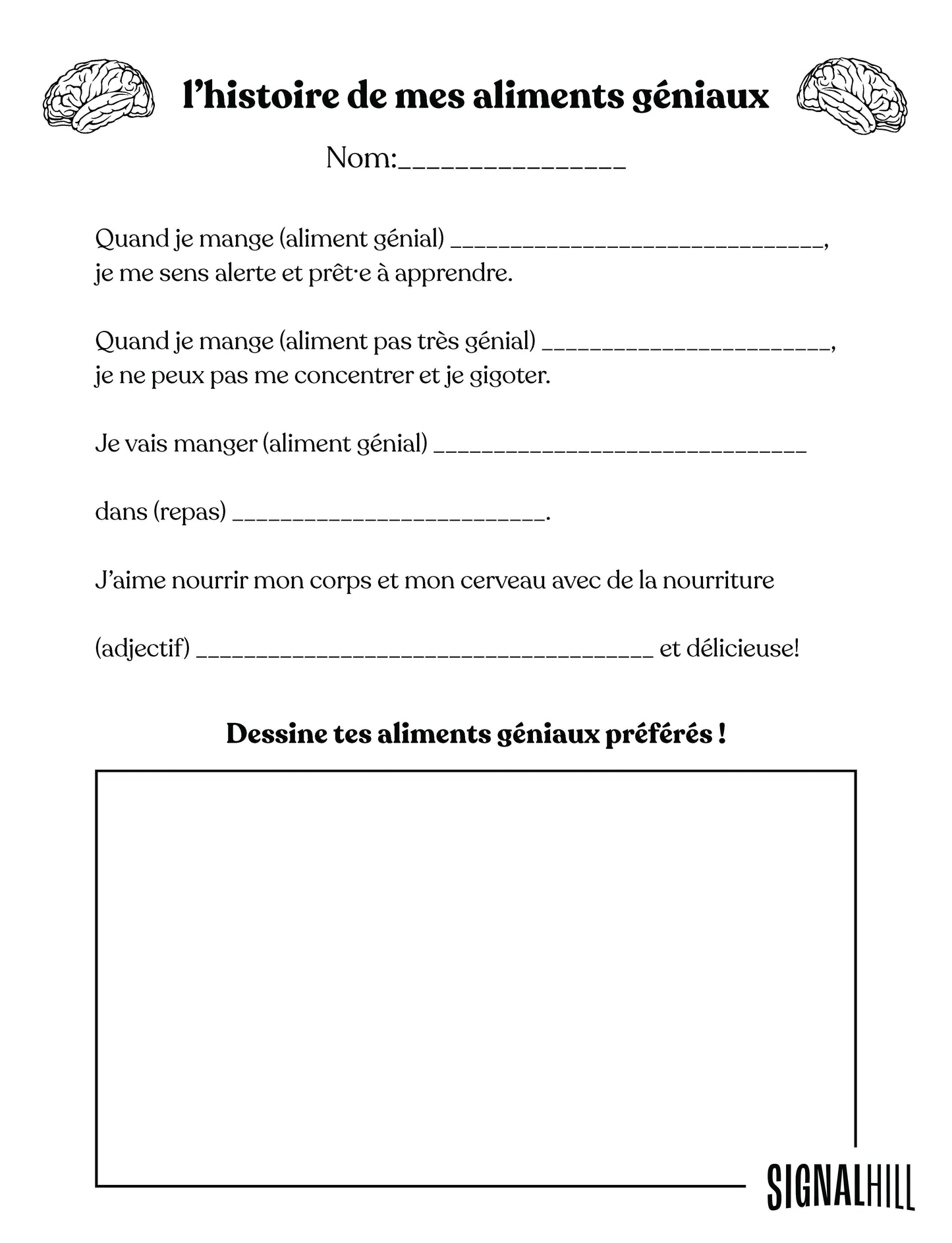 Plan de cours 4: La nourriture alimente mon cerveau