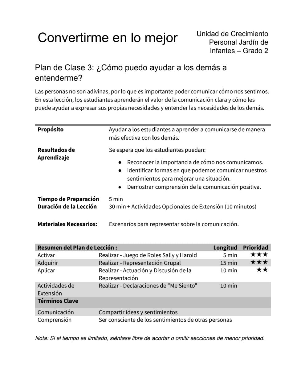 Convertirme en lo Mejor - Paquete de Plan de Lecciones (4 Plan de Lecciones)