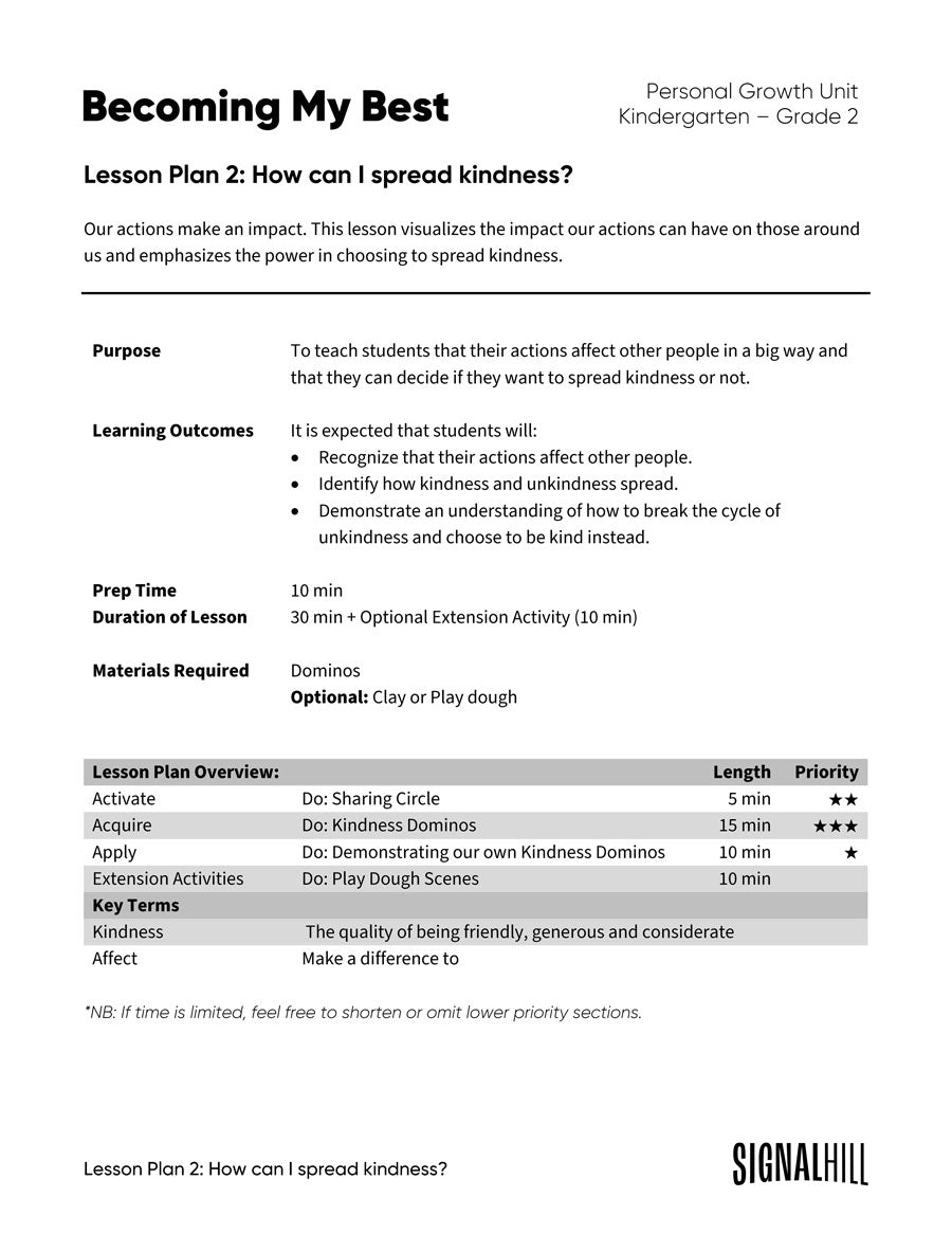 Kindness Lesson Plan Examples Grades K-2 Lesson Plan: How Can I Spread Kindness? – Signal Hill