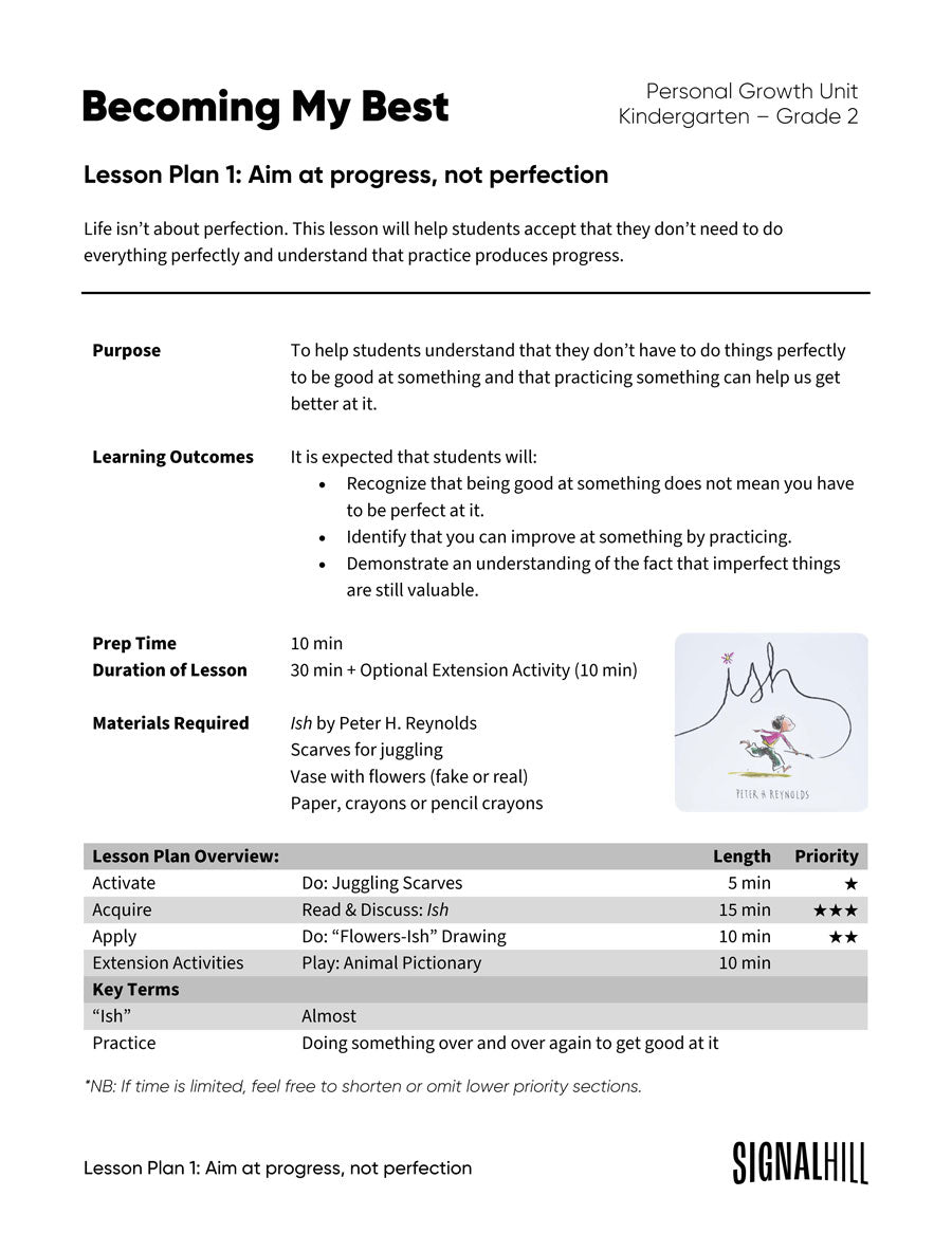 Becoming My Best - Lesson Plan Bundle (4 Lesson Plans)