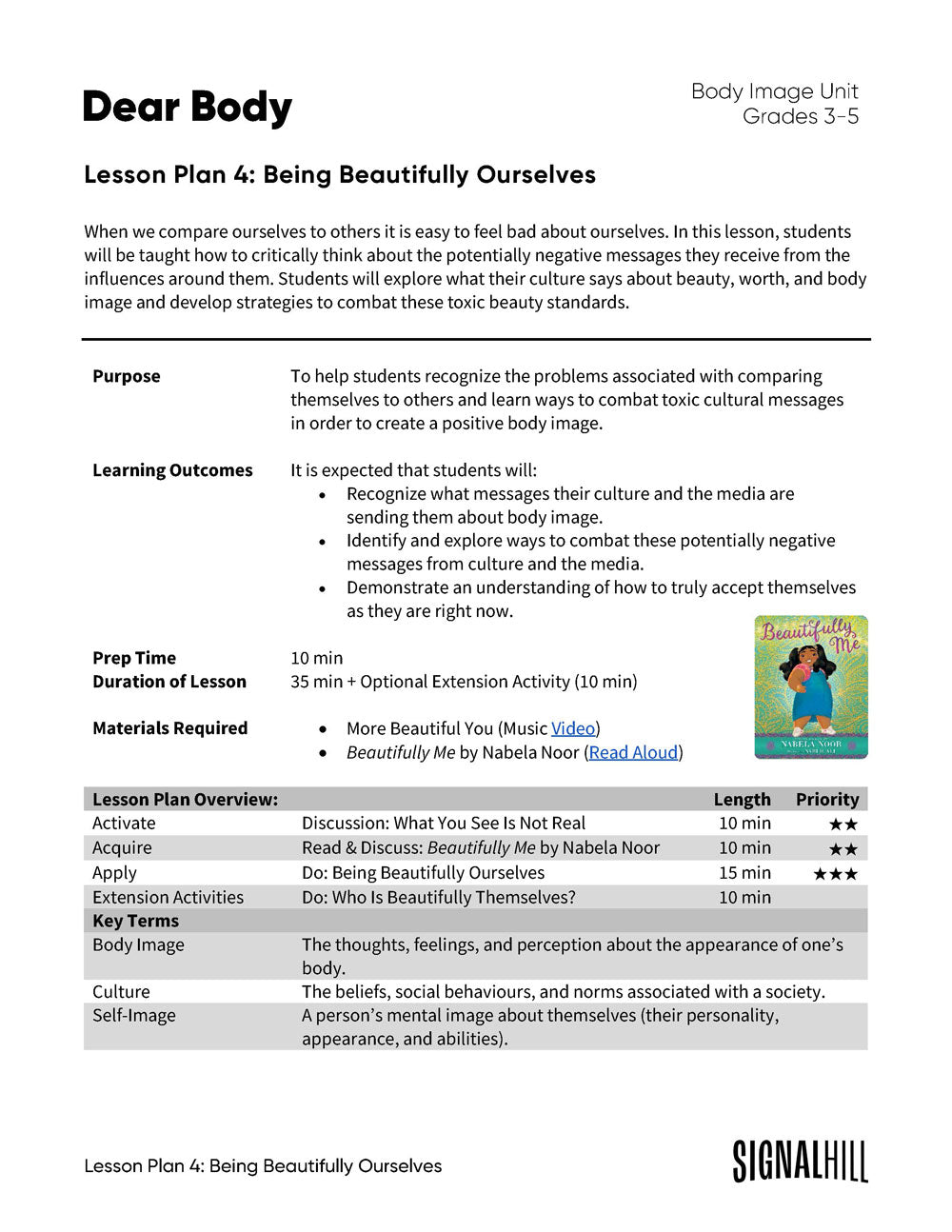 Lesson Plan 4: Being Beautifully Ourselves