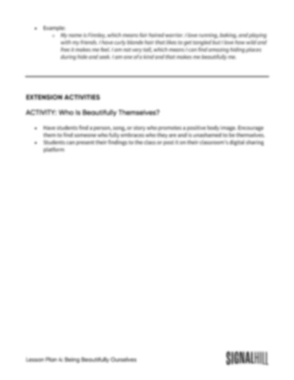 Beauty Lesson Plan Grades 3-5 Lesson Plan: Being Beautifully Ourselves – Signal Hill