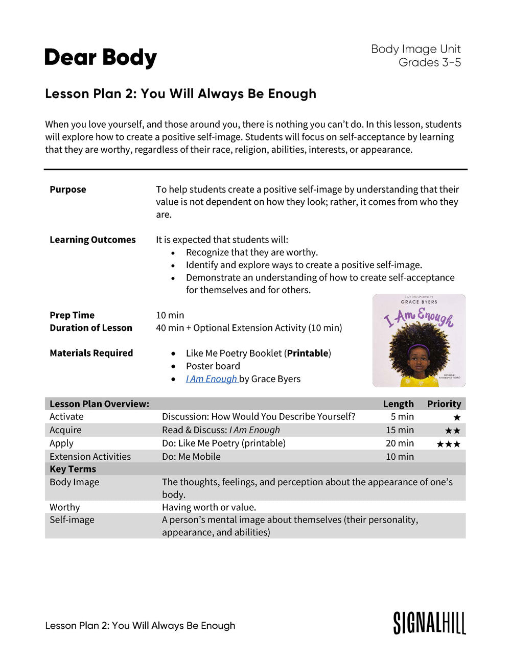 Lesson Plan 2: You Will Always Be Enough