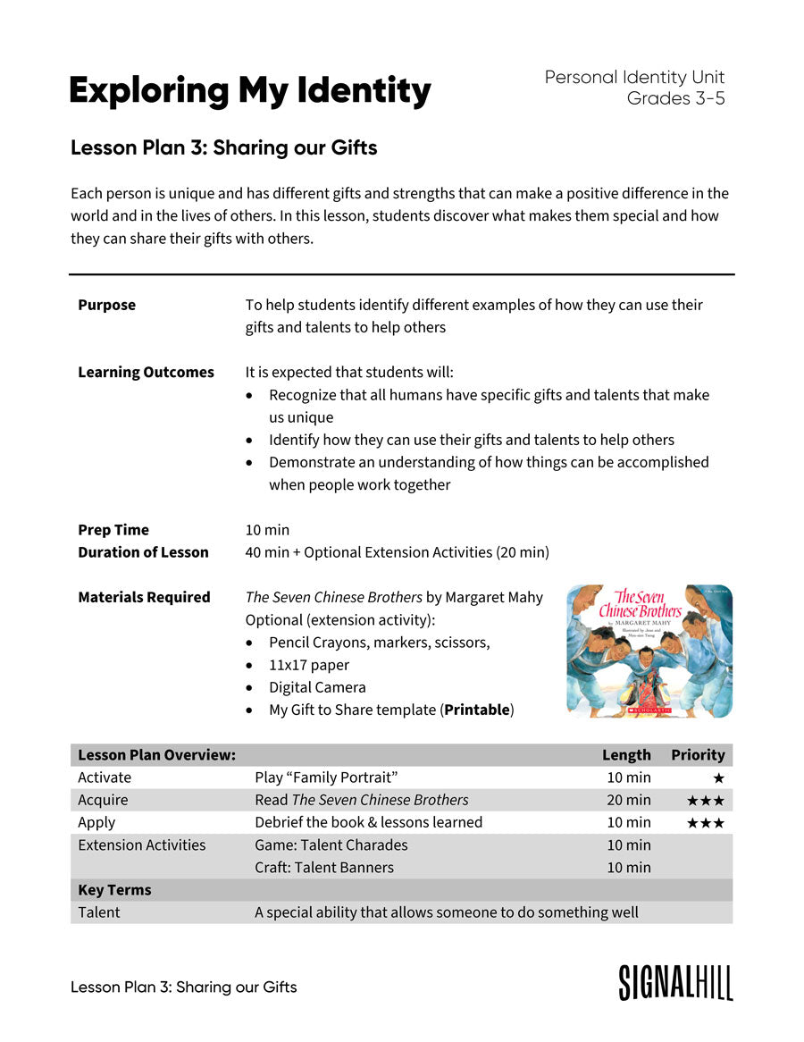 Lesson Plan 3: Sharing Our Gifts