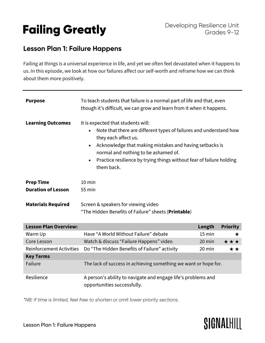 Lesson Plan 1: Failure Happens