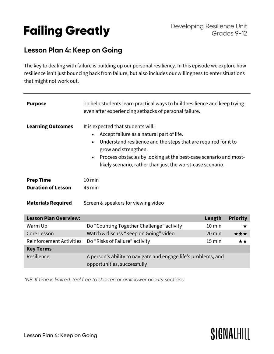Lesson Plan 4: Keep On Going