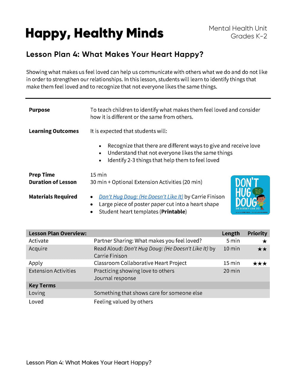 Lesson Plan 4: What Makes Your Heart Happy?