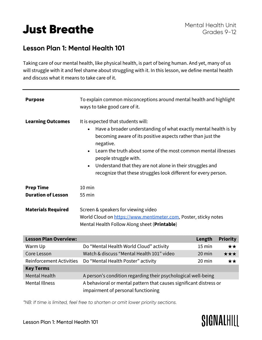 Just Breathe - Lesson Plan Bundle (8 Lesson Plans)