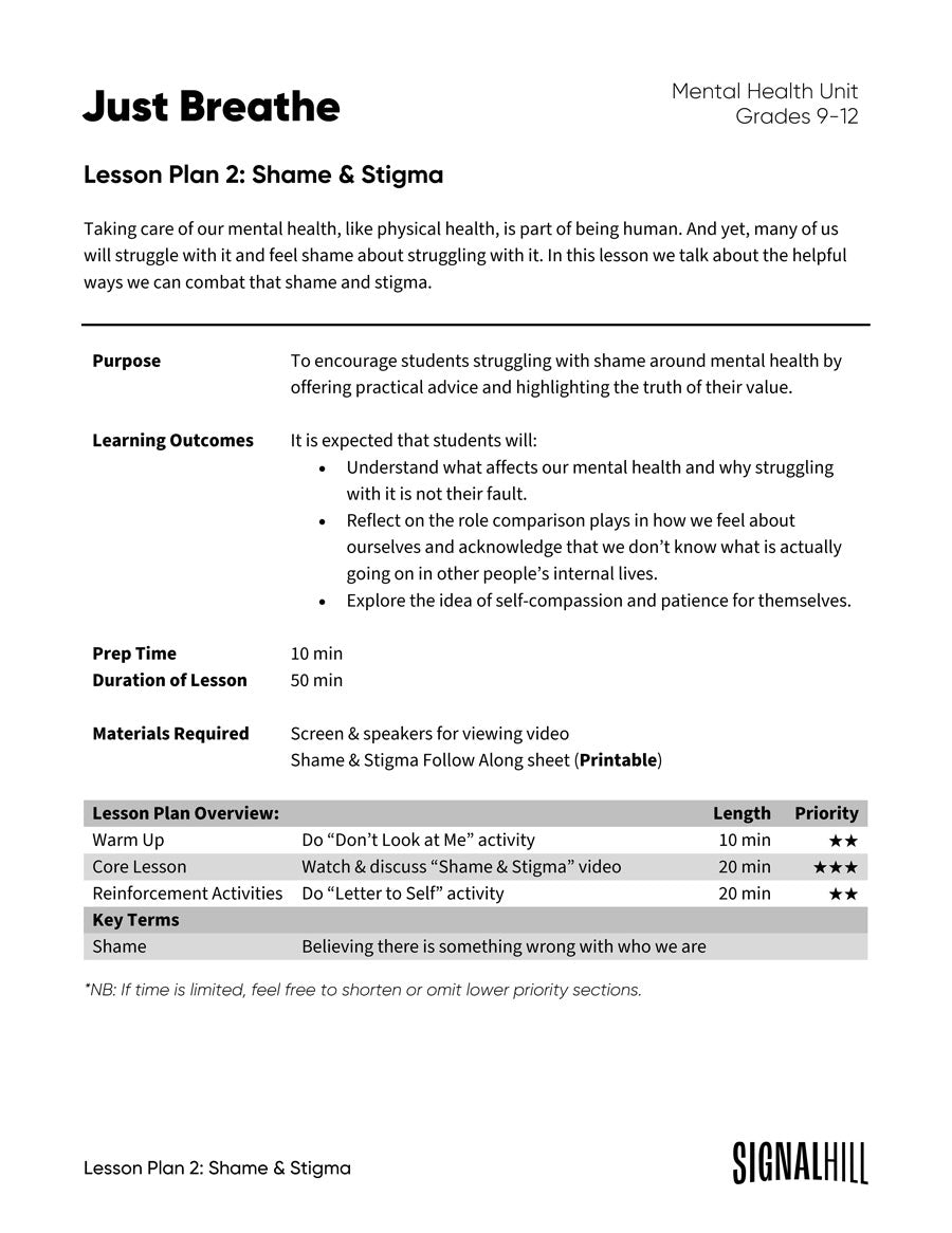 Lesson Plan 2: Shame & Stigma