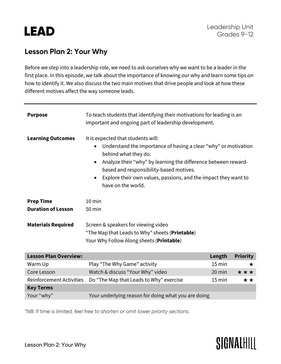 Lesson Plan 2: Your Why?