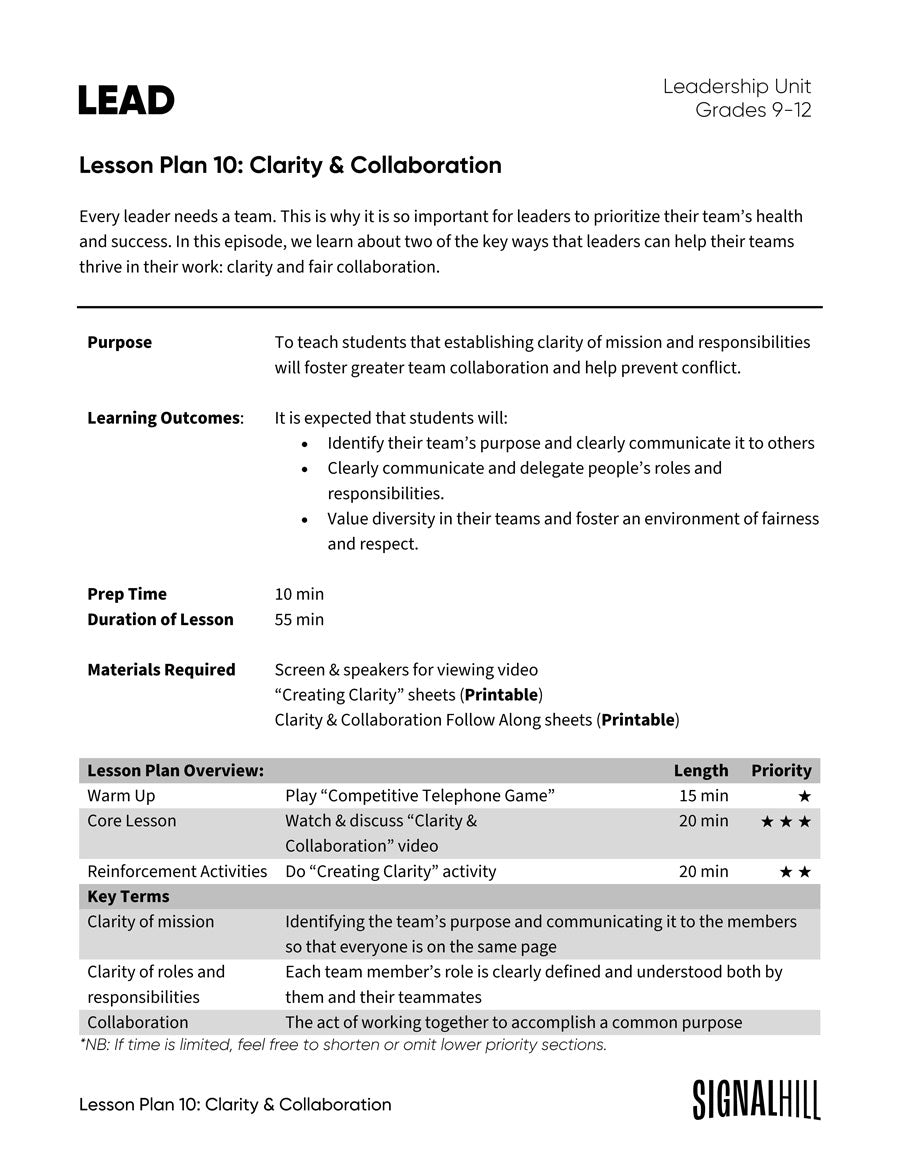 Lead - Lesson Plan Set (12 Lesson Plans)