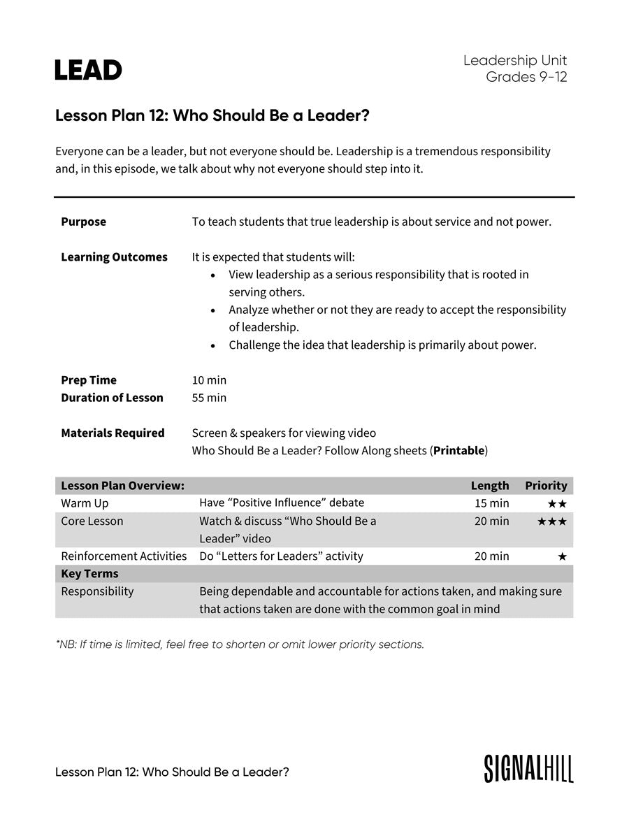 Lesson Plan 12: Who Should Be a Leader?