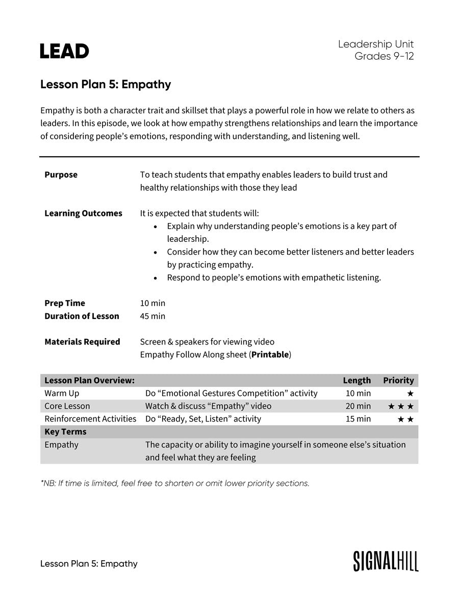 Lesson Plan 5: Empathy