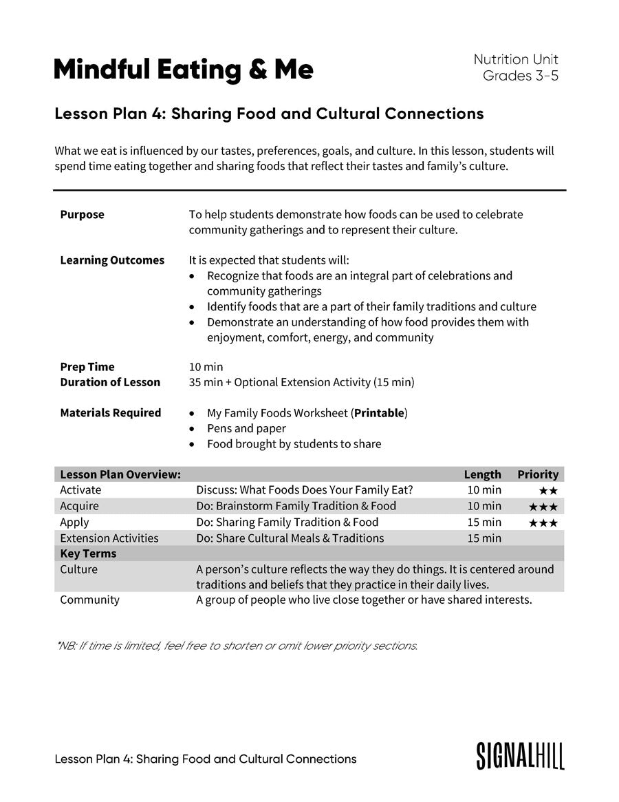 Lesson Plan 4: Sharing Food & Cultural Connections