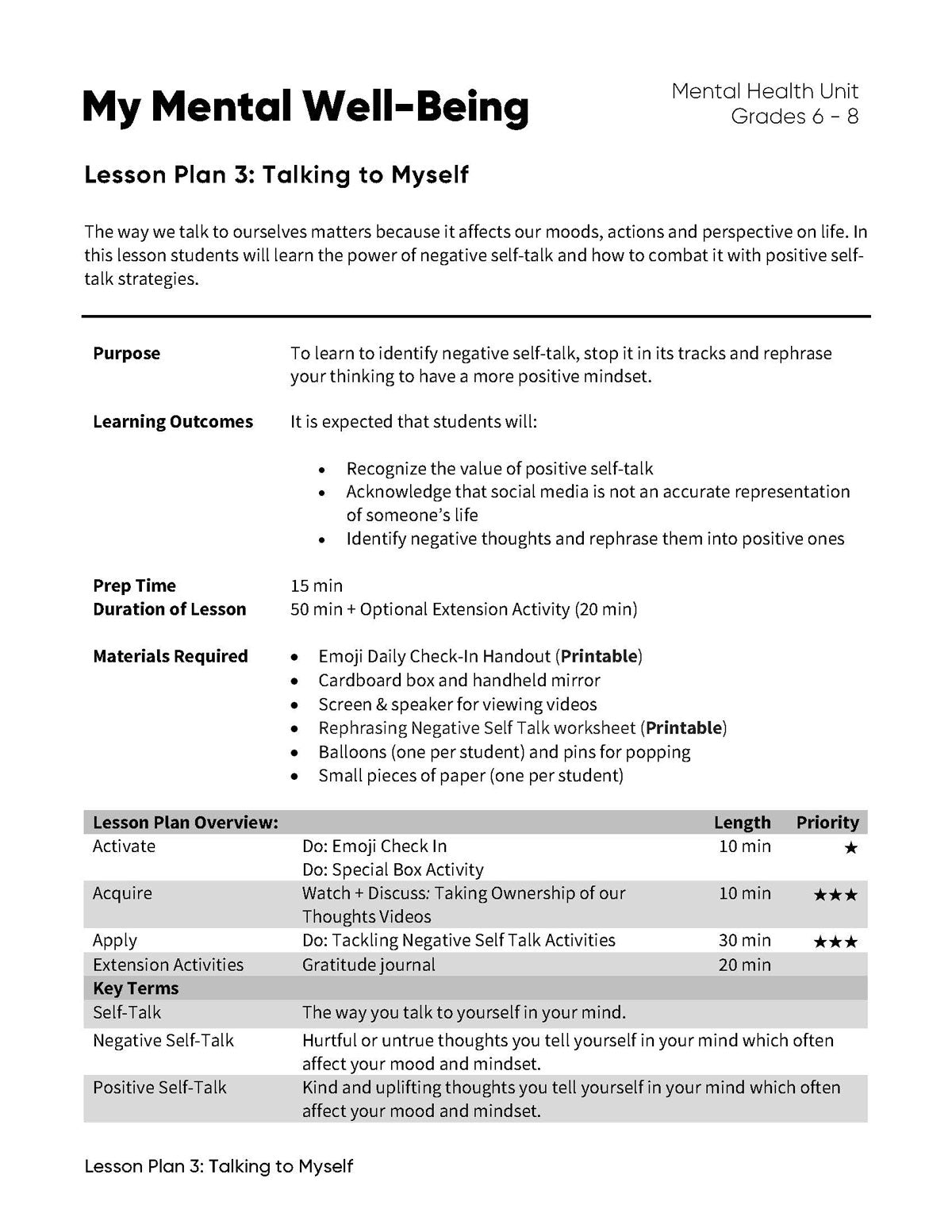 My Mental Well-Being - Lesson Plan Bundle (4 Lesson Plans)