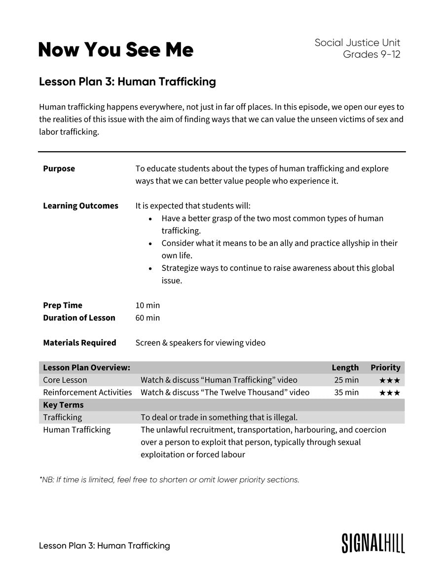 Lesson Plan 3: Human Trafficking