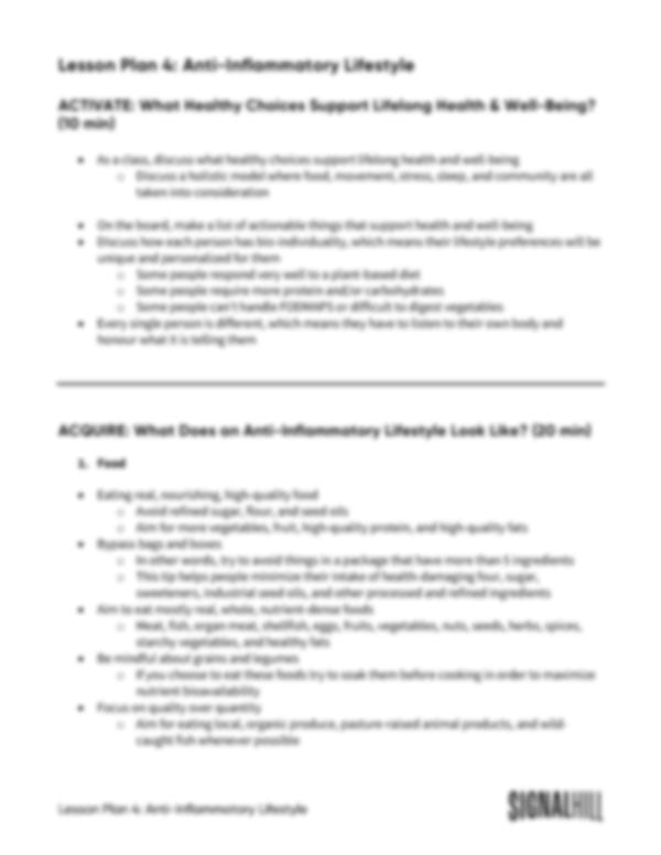 Lesson Plan 4: Anti-Inflammatory Lifestyle