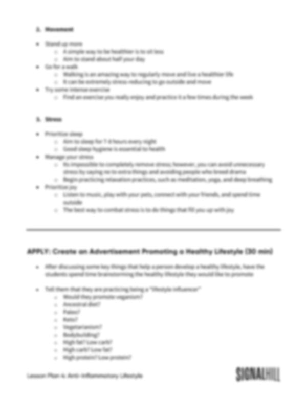 Lesson Plan 4: Anti-Inflammatory Lifestyle
