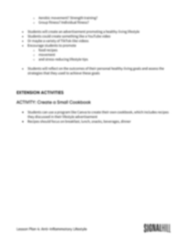 Lesson Plan 4: Anti-Inflammatory Lifestyle
