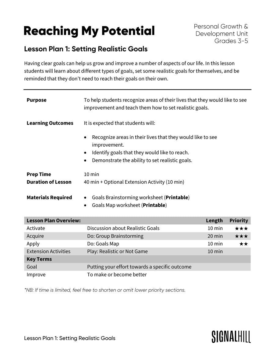 Reaching My Potential - Lesson Plan Bundle (4 Lessons Plans)