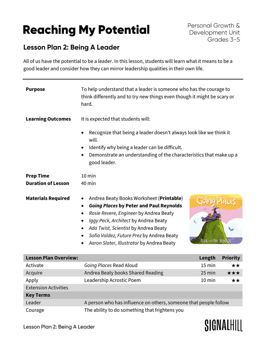 Reaching My Potential - Lesson Plan Bundle (4 Lessons Plans)