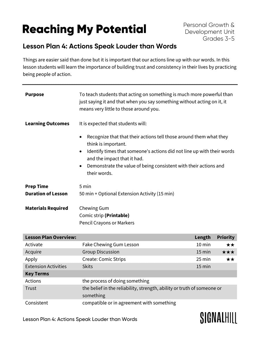 Lesson Plan 4: Actions Speak Louder Than Words