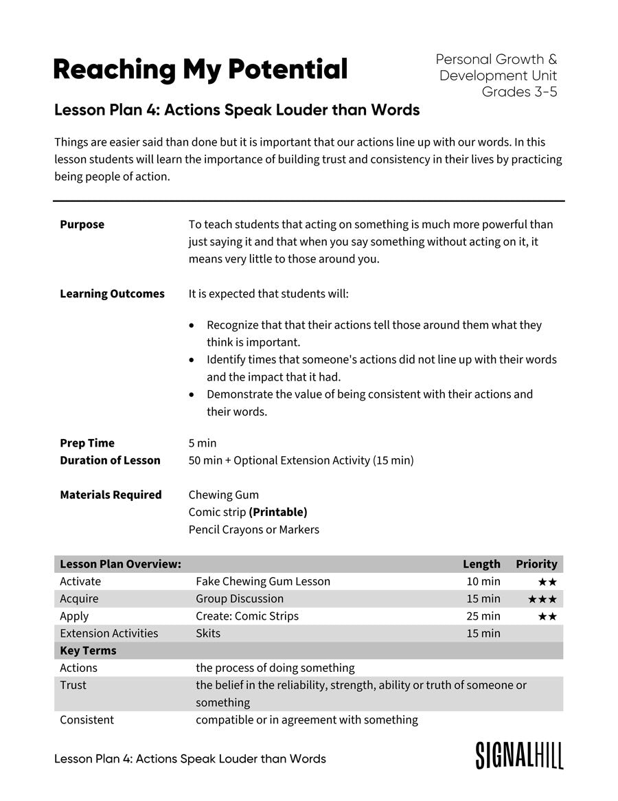 Reaching My Potential - Lesson Plan Bundle (4 Lessons Plans)