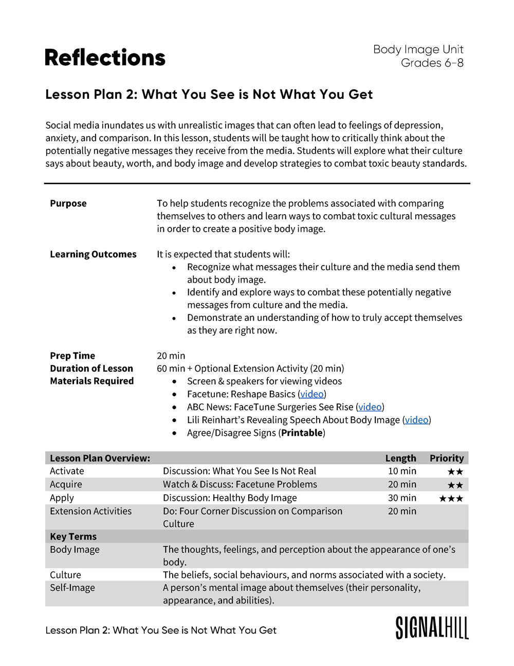 Reflections - Lesson Plan Bundle - Grades 6-8 – Signal Hill
